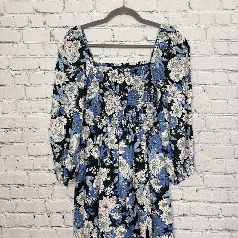 J Crew Linen Daydream Dress in Blue Zinnia Floral Print Women XS Knee Length